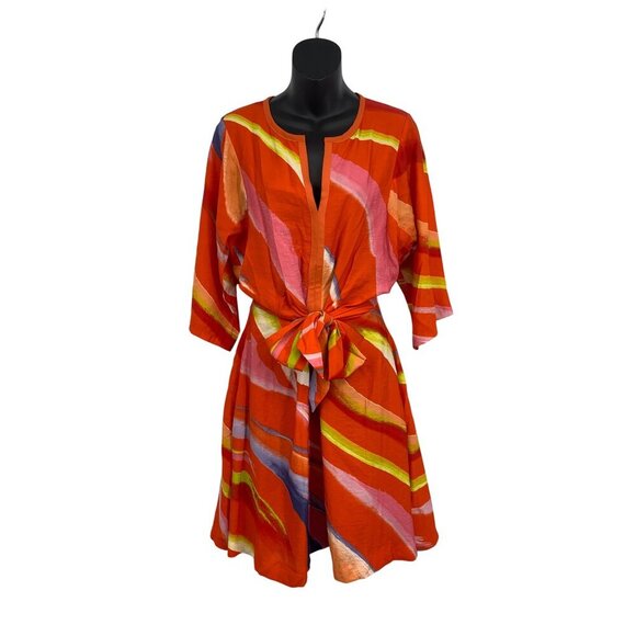 Natori Womens Wrap Orange Dress Size 10 V-Neck 3/4 Sleeve Modern Designer EUC - Picture 2 of 8